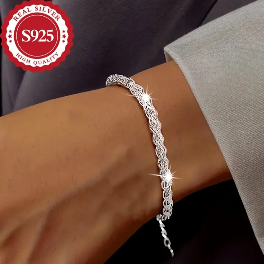 925 Sterling Silver Sparkling Phoenix Tail Bracelet Party Holiday Gift Hypoaller
